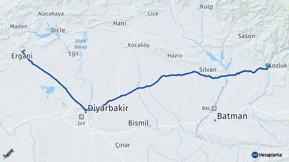 Batman Kozluk Ergani Diyarbakır Arası Kaç Km - Yol Haritası