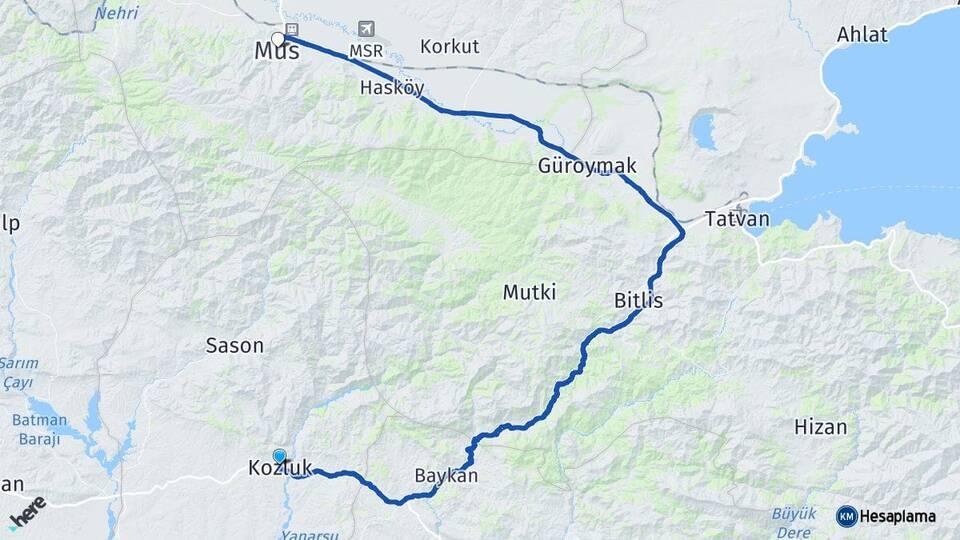 Batman Kozluk Muş Arası Kaç Km - Yol Haritası