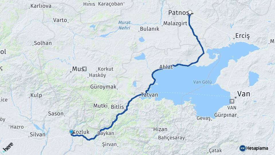 Batman Kozluk Patnos Ağrı Arası Kaç Km - Yol Haritası
