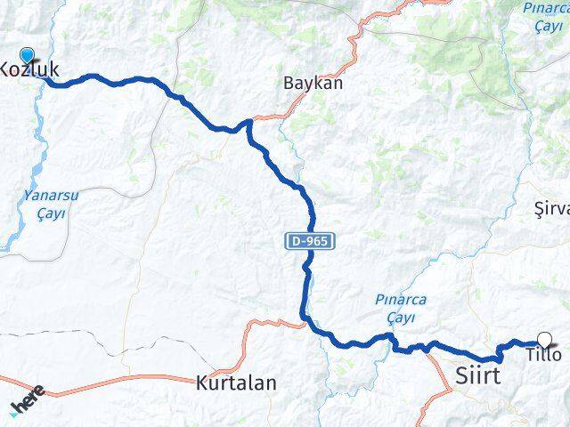 Batman Kozluk Tillo Siirt Arası Kaç Km - Yol Haritası