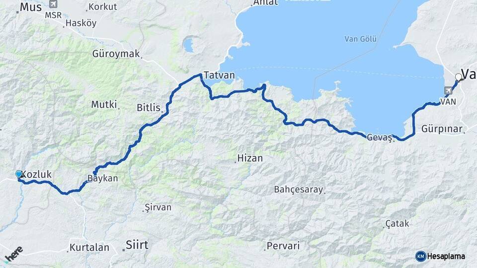 Batman Kozluk Van Arası Kaç Km - Yol Haritası