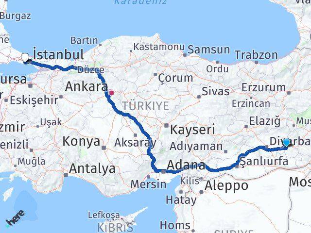 Batman Küçükçekmece İstanbul Arası Kaç Km - Yol Haritası