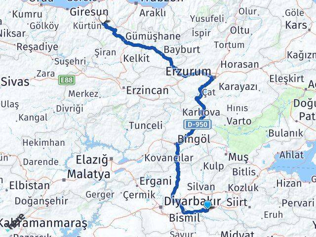 Batman Kürtün Gümüşhane Arası Kaç Km - Yol Haritası