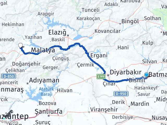 Batman Malatya Havalimanı Arası Kaç Km - Yol Haritası