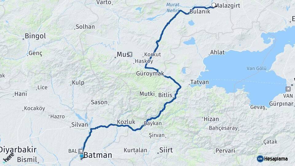 Batman Malazgirt Muş Arası Kaç Km - Yol Haritası