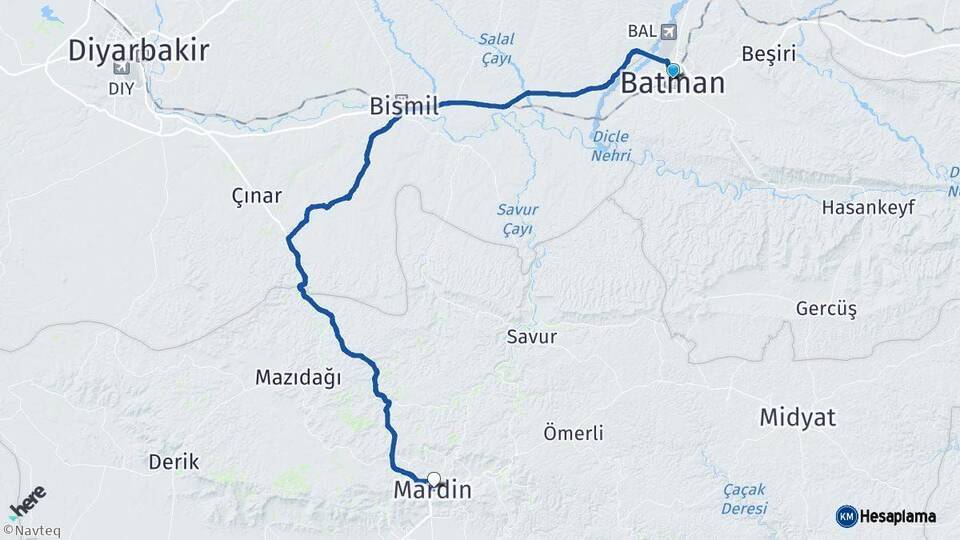 Batman Mardin Arası Kaç Km - Yol Haritası