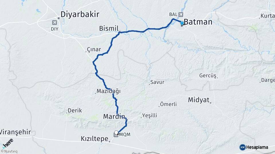 Batman Mardin Havalimanı Arası Kaç Km - Yol Haritası