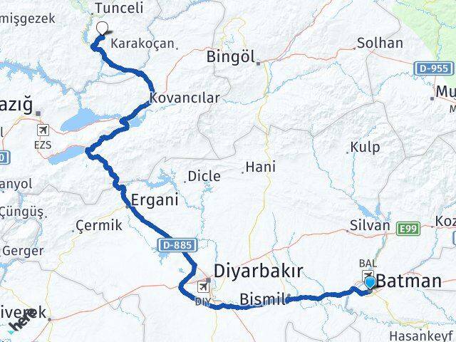 Batman Mazgirt Tunceli Arası Kaç Km - Yol Haritası