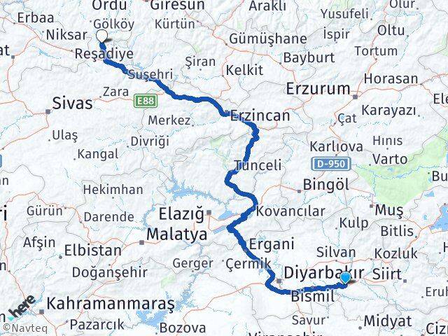 Batman Mesudiye Ordu Arası Kaç Km - Yol Haritası