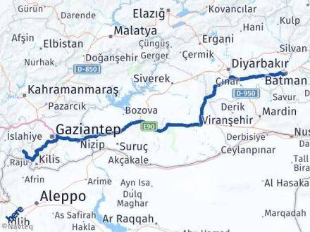 Batman Musabeyli Kilis Arası Kaç Km - Yol Haritası