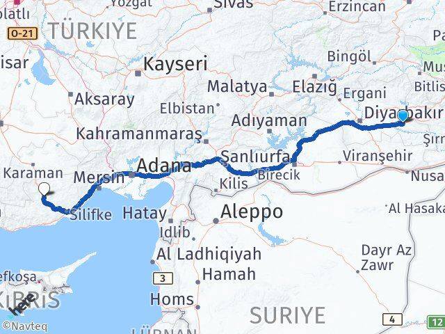 Batman Mut Mersin Arası Kaç Km - Yol Haritası