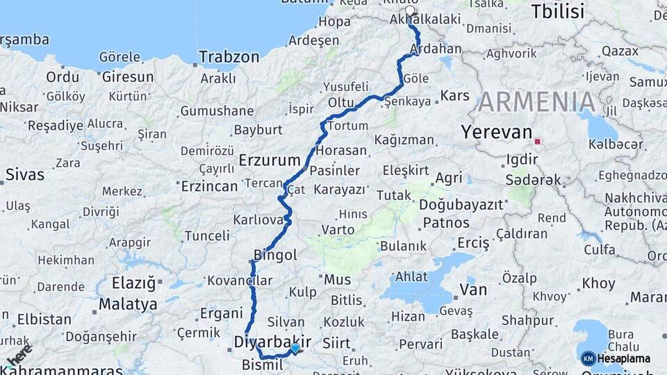 Batman Posof Ardahan Arası Kaç Km - Yol Haritası