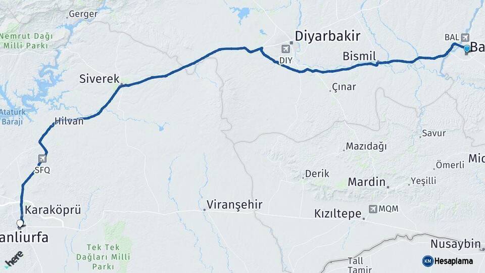 Batman Şanlıurfa Arası Kaç Km - Yol Haritası
