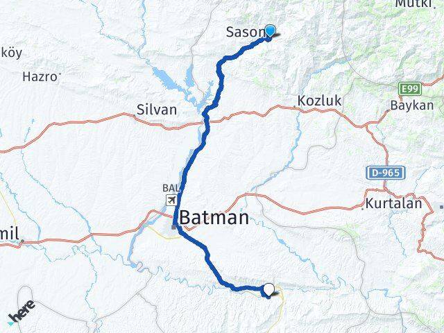 Batman Sason Hasankeyf Arası Kaç Km - Yol Haritası