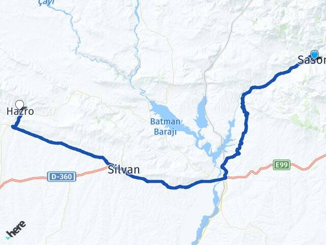 Batman Sason Hazro Diyarbakır Arası Kaç Km - Yol Haritası