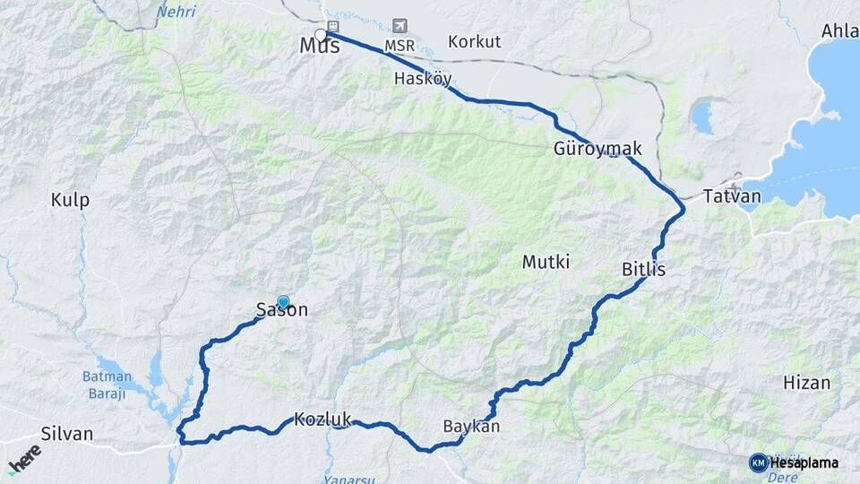 Batman Sason Muş Arası Kaç Km - Yol Haritası