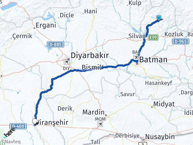 Batman Sason Viranşehir Şanlıurfa Arası Kaç Km - Yol Haritası