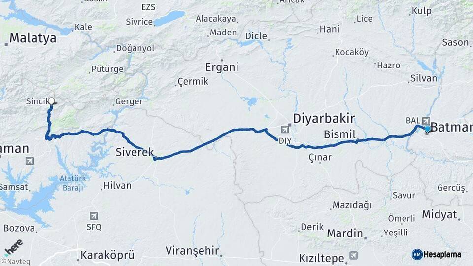 Batman Sincik Adıyaman Arası Kaç Km - Yol Haritası