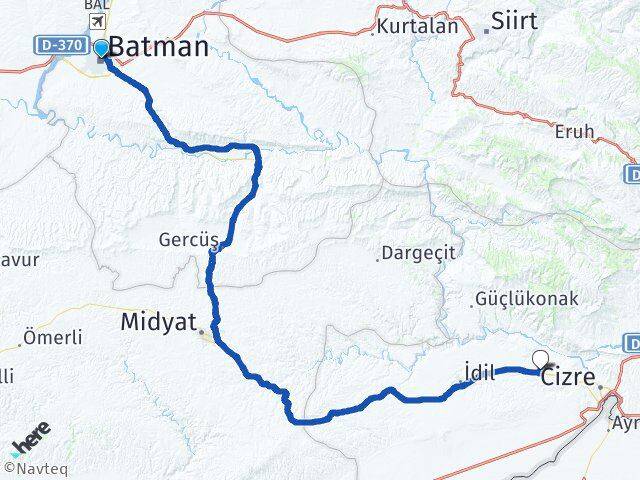 Batman Şırnak Şerafettin Elçi Havalimanı Arası Kaç Km - Yol Haritası