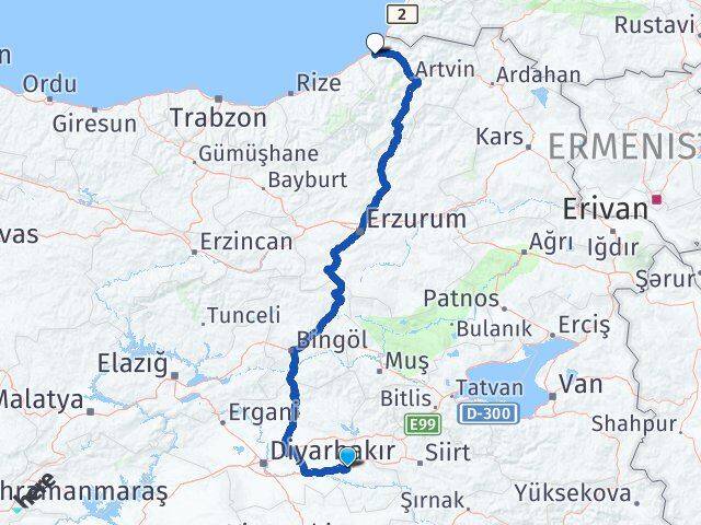 Batman Sundura Hopa Artvin Arası Kaç Km - Yol Haritası