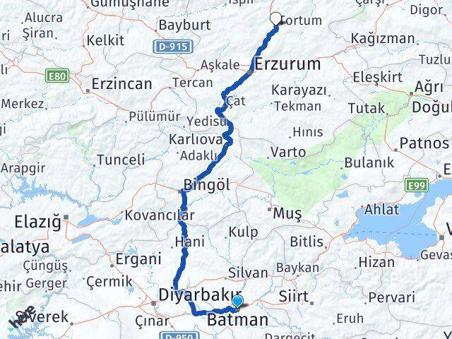 Batman Tortum Erzurum Arası Kaç Km - Yol Haritası