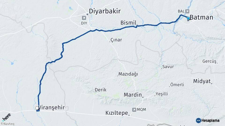 Batman Viranşehir Şanlıurfa Arası Kaç Km - Yol Haritası