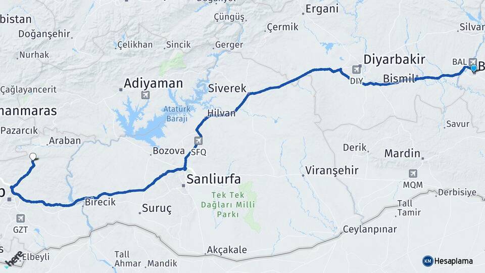 Batman Yavuzeli Gaziantep Arası Kaç Km - Yol Haritası