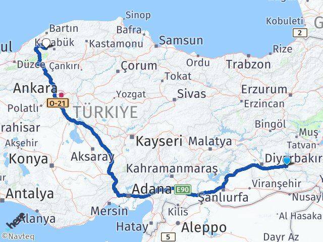 Batman Yenice Karabük Arası Kaç Km - Yol Haritası