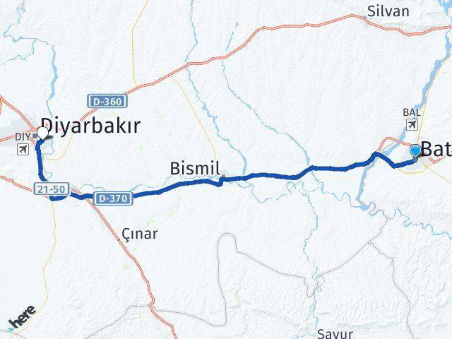 Batman Yenişehir Diyarbakır Arası Kaç Km - Yol Haritası