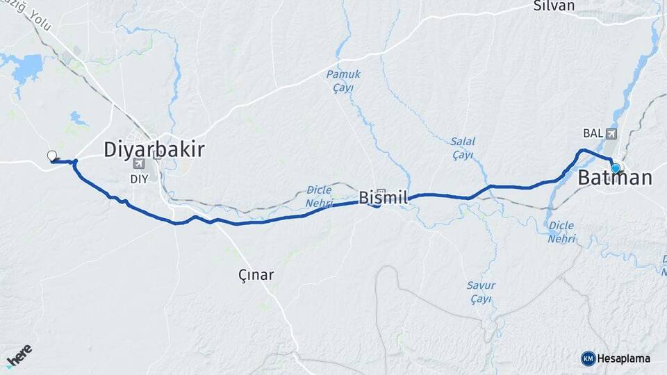 Batman Yolboyu Pirinçlik Kayapınar Diyarbakır Arası Kaç Km - Yol Haritası