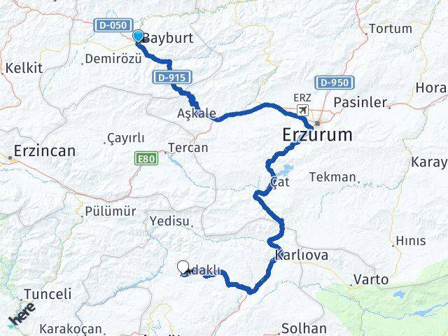 Bayburt Adaklı Bingöl Arası Kaç Km - Yol Haritası