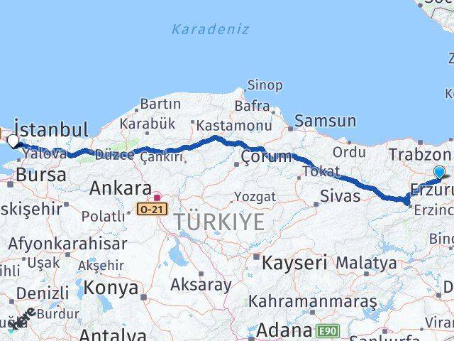 Bayburt Adalar İstanbul Arası Kaç Km - Yol Haritası
