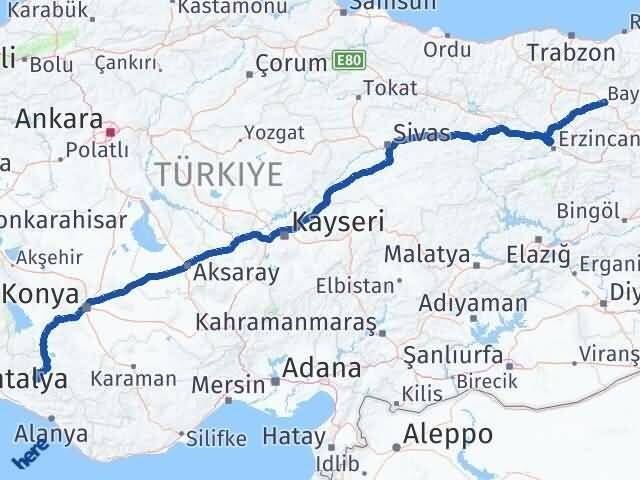 Bayburt Akseki Antalya Arası Kaç Km - Yol Haritası