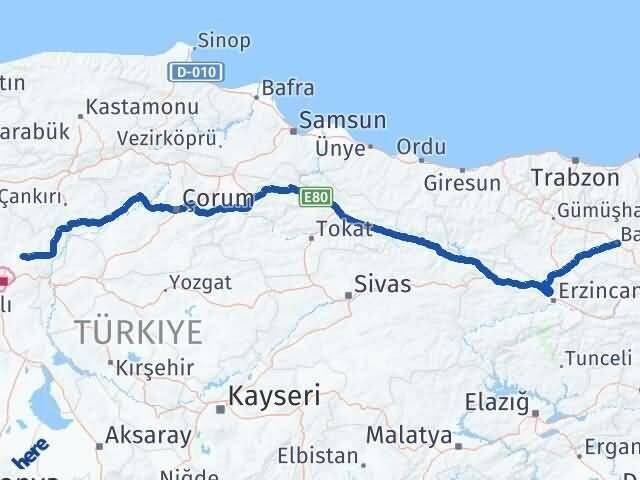 Bayburt Akyurt Ankara Arası Kaç Km - Yol Haritası