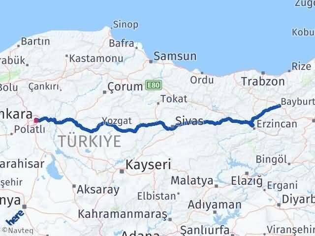 Bayburt Altındağ Ankara Arası Kaç Km - Yol Haritası