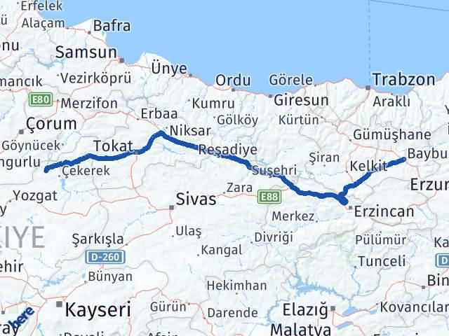 Bayburt Aydıncık Yozgat Arası Kaç Km - Yol Haritası