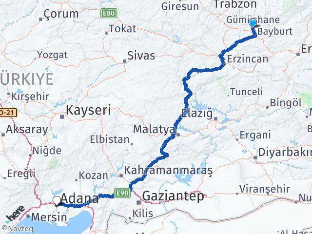 Bayburt Aydıntepe Adana Arası Kaç Km - Yol Haritası
