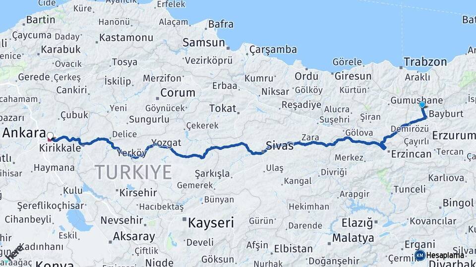 Bayburt Aydıntepe Ankara Arası Kaç Km - Yol Haritası