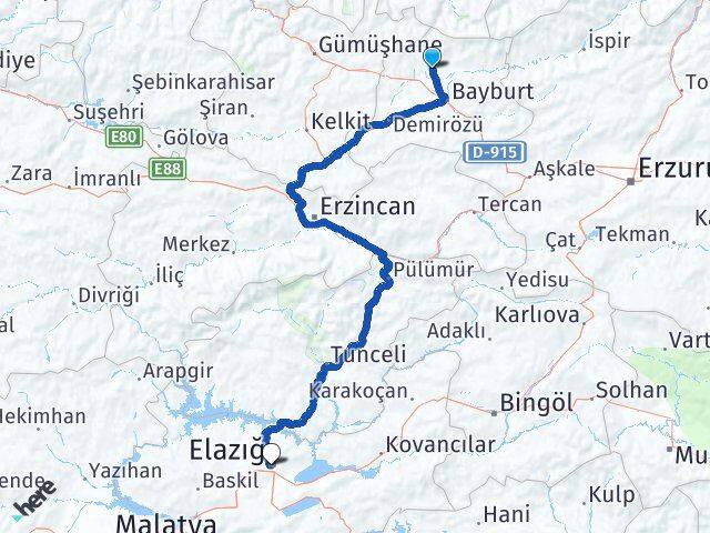 Bayburt Aydıntepe Elazığ Arası Kaç Km - Yol Haritası