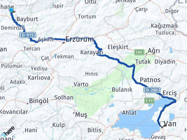 Bayburt Aydıntepe Van Arası Kaç Km - Yol Haritası