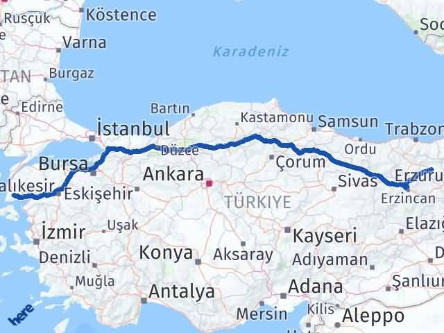 Bayburt Ayvacık Çanakkale Arası Kaç Km - Yol Haritası