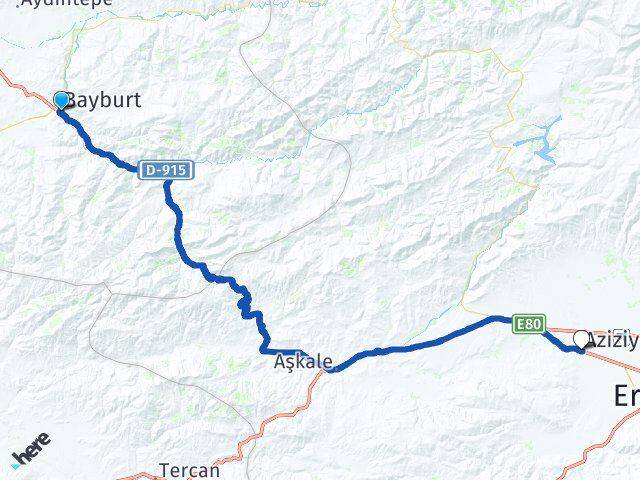 Bayburt Aziziye Erzurum Arası Kaç Km - Yol Haritası