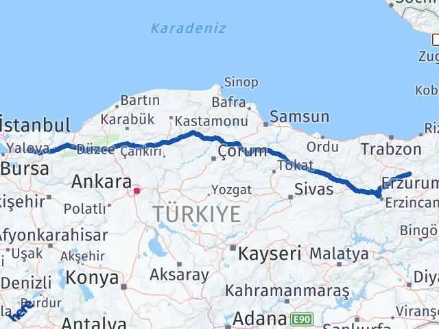 Bayburt Başiskele Kocaeli Arası Kaç Km - Yol Haritası