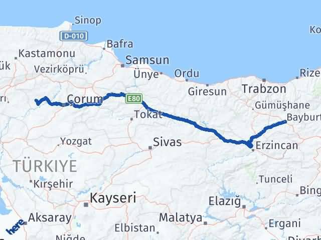 Bayburt Bayat Çorum Arası Kaç Km - Yol Haritası
