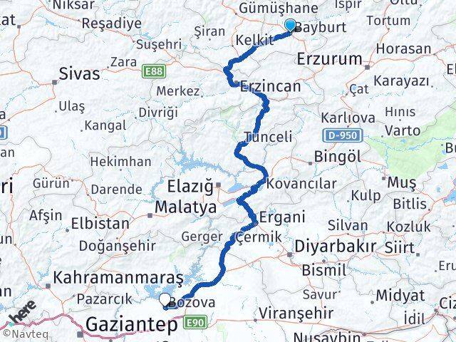 Bayburt Bozova Şanlıurfa Arası Kaç Km - Yol Haritası