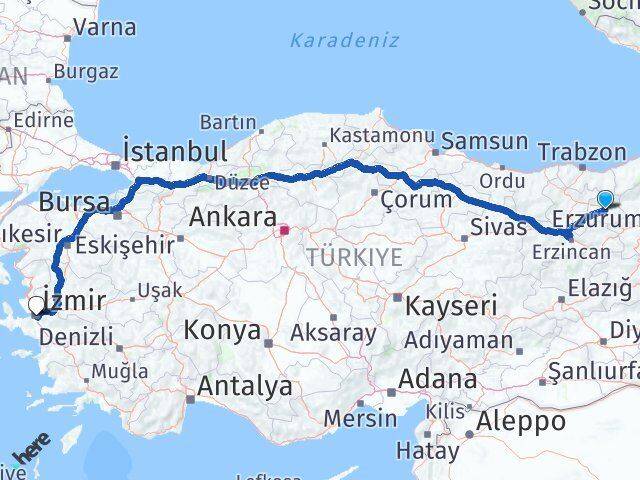 Bayburt Buca İzmir Arası Kaç Km - Yol Haritası