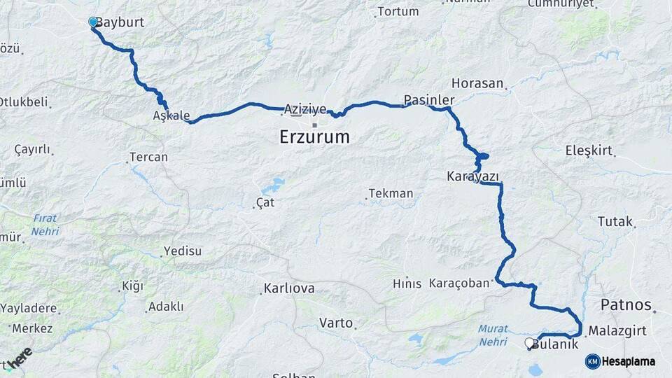 Bayburt Bulanık Muş Arası Kaç Km - Yol Haritası