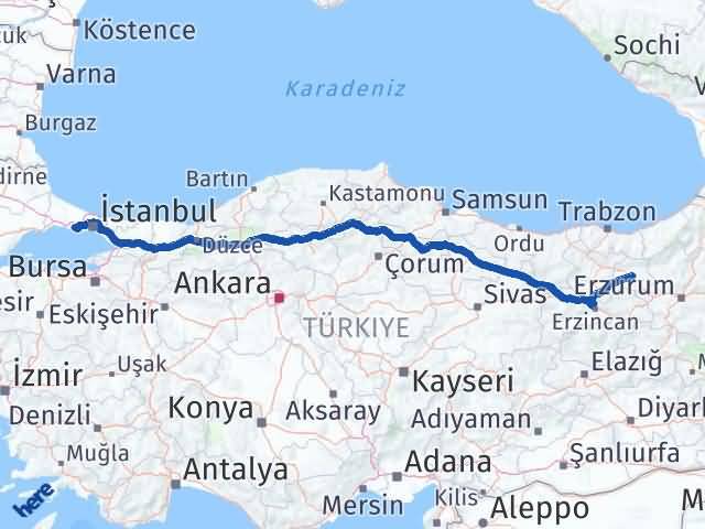 Bayburt Büyükçekmece İstanbul Arası Kaç Km - Yol Haritası