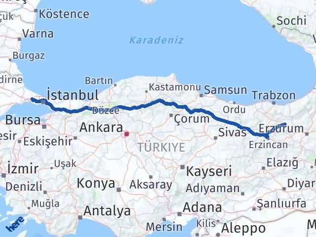 Bayburt Çatalca İstanbul Arası Kaç Km - Yol Haritası