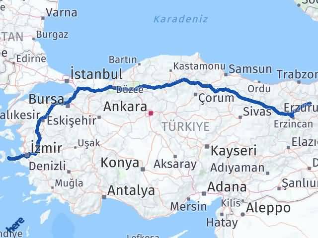 Bayburt Çeşme İzmir Arası Kaç Km - Yol Haritası